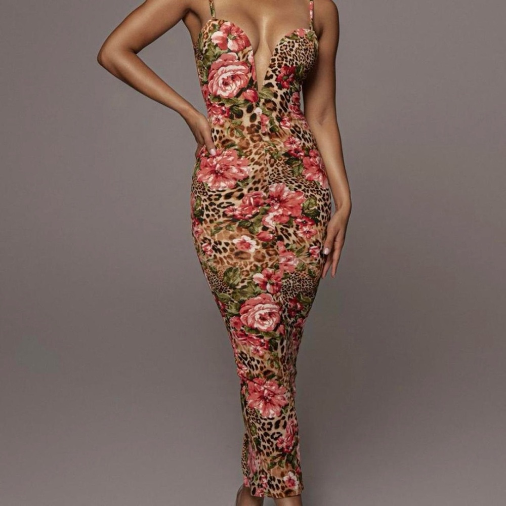 Jluxlabel Leopard Floral Sweetheart Maxi Dress
